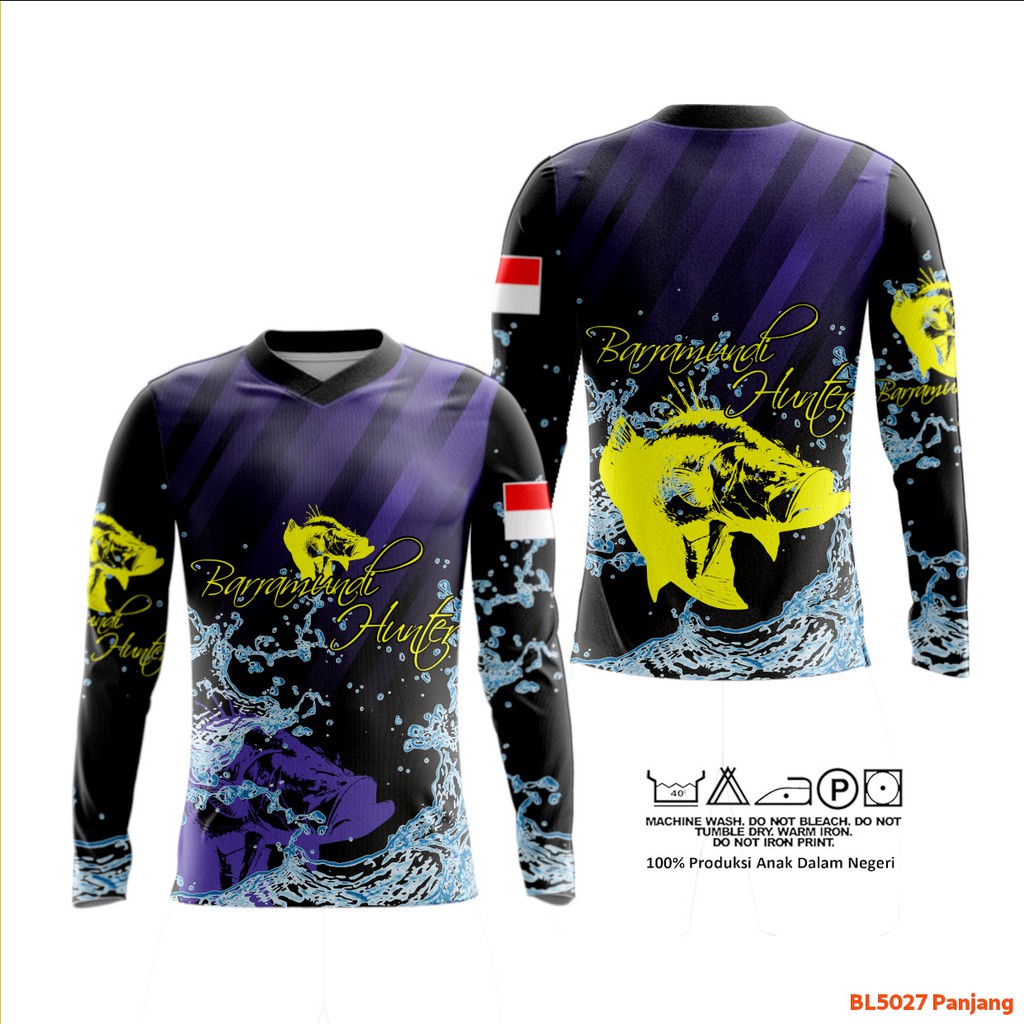 Kaos Jersey Mancing Mania Baju Angler Barramundi Kakap Putih Merah Lengan Panjang