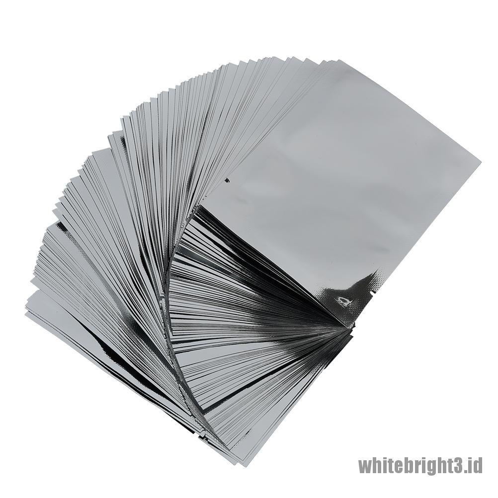 ❤White3 Warna Putih❤ 100pcs Kantong Vacuum Aluminum Foil Warna Silver Untuk Menyimpan Makanan