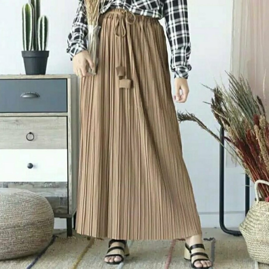 Rok Plisket Tali Lonceng Premium / Rok Plisket Wanita