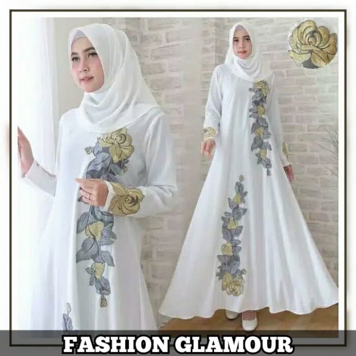 dress ABAYA PUTIH GAMIS IMPORT WANITA ARAB/DUBAI ORIGINAL V108 SIZE S-XL - Putih, S cantik termurah 