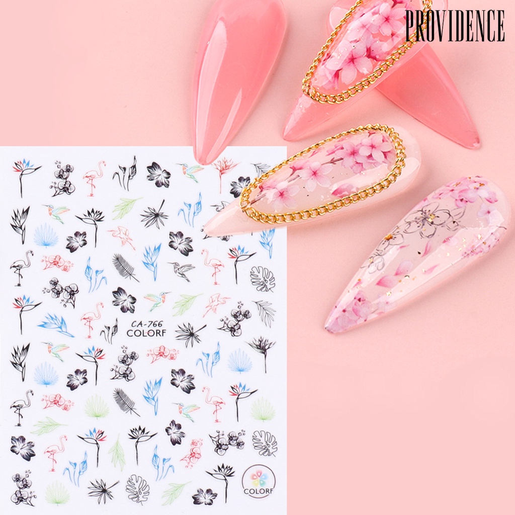 Providence Stiker Kuku Motif Bunga / Daun / Burung / Butterfly Untuk Dekorasi Nail Art / Manicure DIY