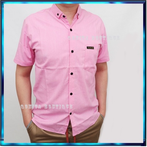 Kemeja Pria Lengan Pendek Polos Cowok Baju Pria Premium Distro Katun Soft Pink Merah Muda XL |QB03-SOFT PINK