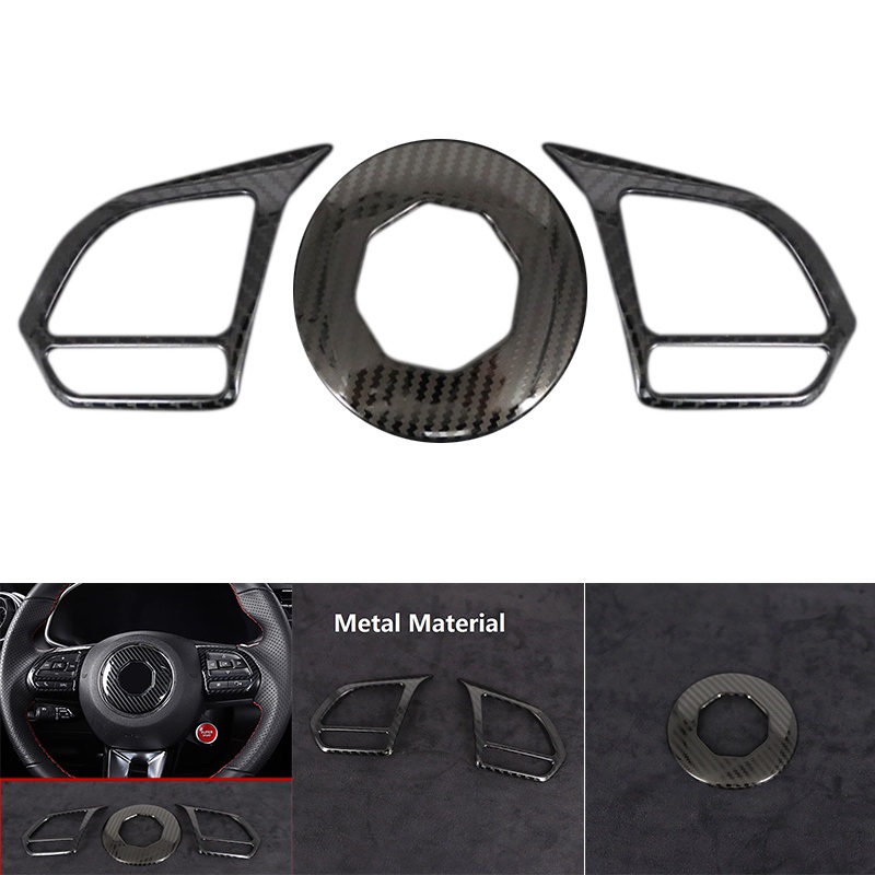 1PCS Car Metal Carbon Fiber Steering Wheel Cover Trim Decoration Frame for MG ZS EV HS MG6 MG5 EZS 2018-2021 Accessories