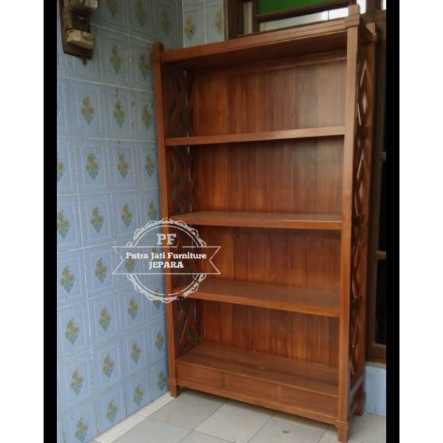 Rak buku pajangan kayu jati lemari boneka tas sepatu hias ruang tamu