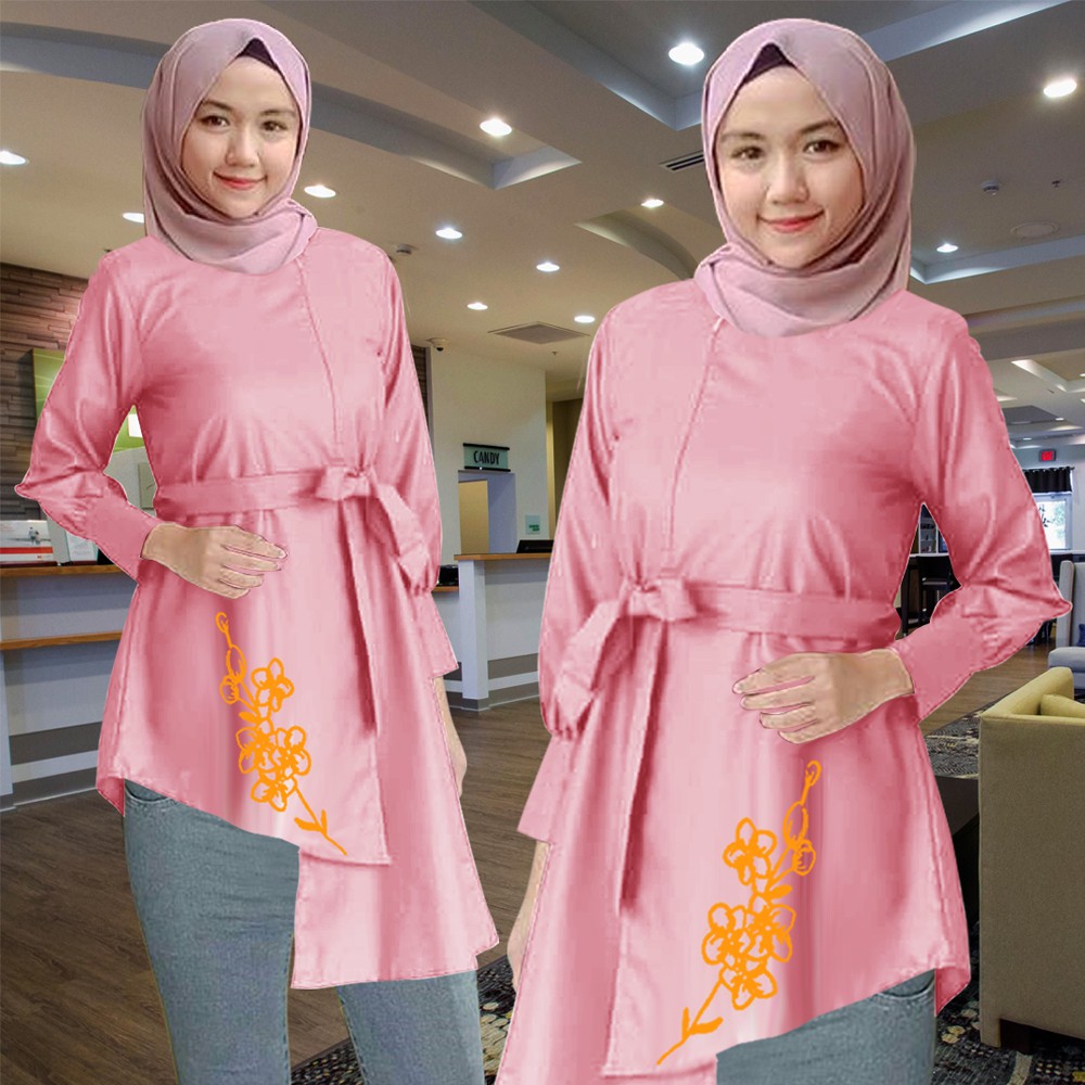 Mutia Tunik Crinkle Airflow / Tunik Muslim / Tunik Wanita / Marsi Tunik / Lexoir-Pink