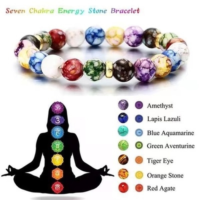 Gelang Manik-Manik Batu Vulkanik 7 Chakra Reiki Healing Balance Energi Imitasi Handmade Untuk Yoga