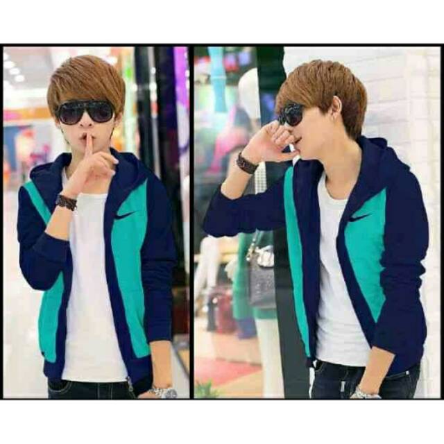 JAKET NIKE FASHION PRIA MODEL KOREA WARNA HIJAU TOSKA TOSCA BAJU COWOK MODERN PAKAIAN LAKI LAKI BARU