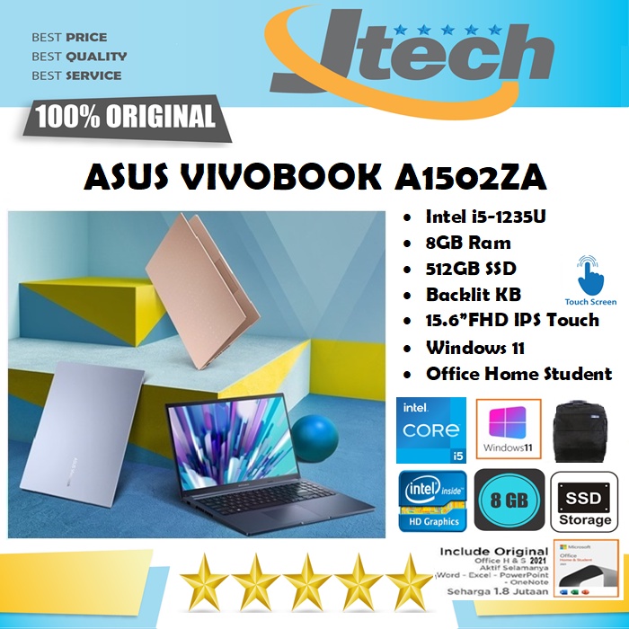 ASUS VIVOBOOK 15 A1502ZA - i5-1235U - 8GB - 512GB SSD - BACKLIT KB - 15.6&quot; FHD IPS TOUCH - WIN11 - OFFICE HOME STUDENT