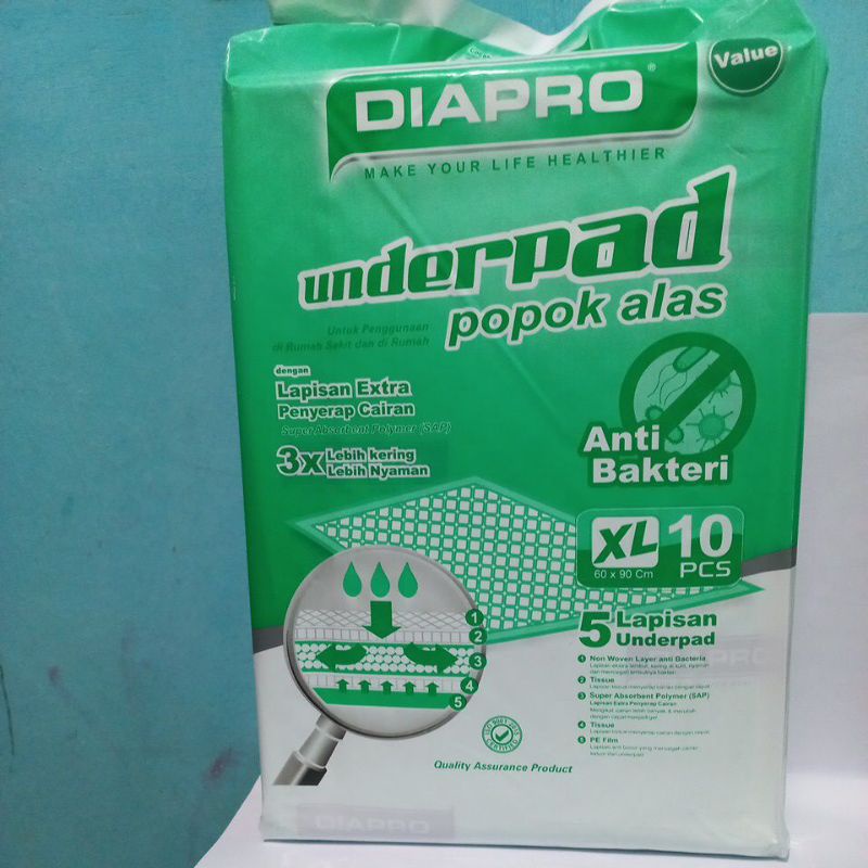 Underpad diapro 60cmx90cm 10pcs / underpad dewasa / perlak dewasa / Perlak / Underpad