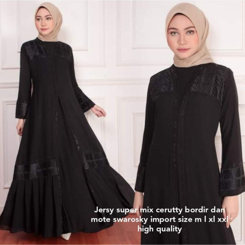 TERLARIS ABAYA BORDIR, GAMIS TURKY ABAYA VARIAN HITAM, GAMIS LEBARAN, GAMIS PENGAJIAN