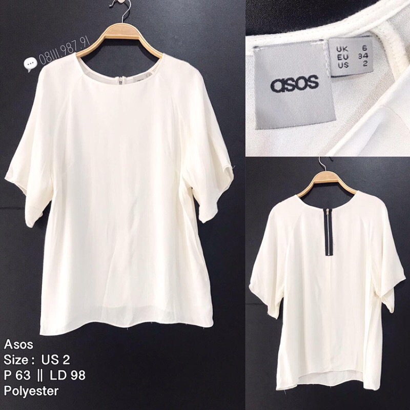 asos blouse putih polos lengan tangan pendek size s m branded
