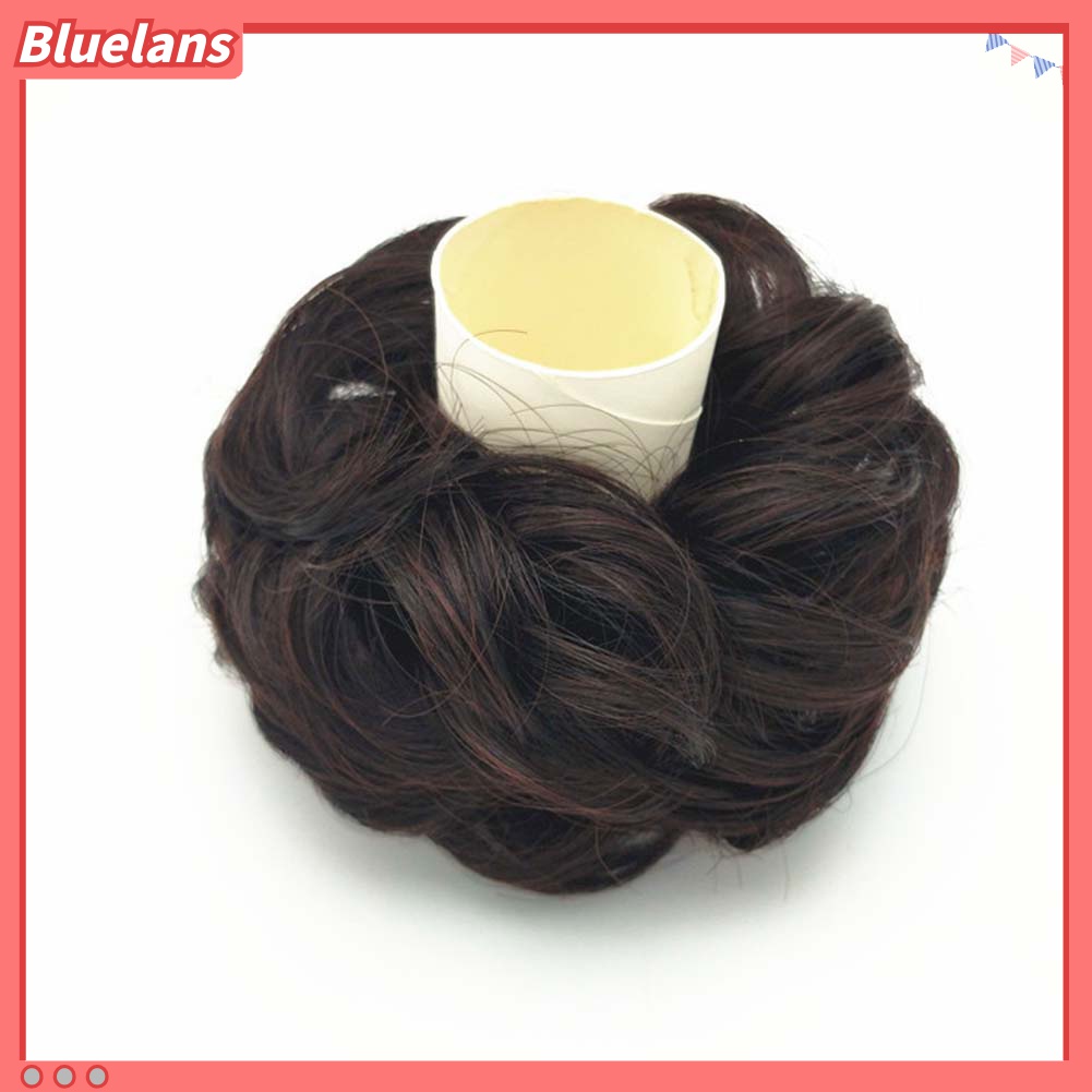 Bluelans Wig / Rambut Palsu Sambung Elastis Model Bun / Chignon Bergelombang Untuk Wanita