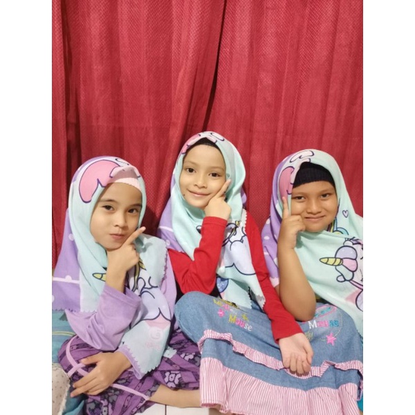VOAL PRINTING MOTIF UNICAKE / HIJAB ANAK KARAKTER UNICORN CAKE / JILBAB ANAK LUCU