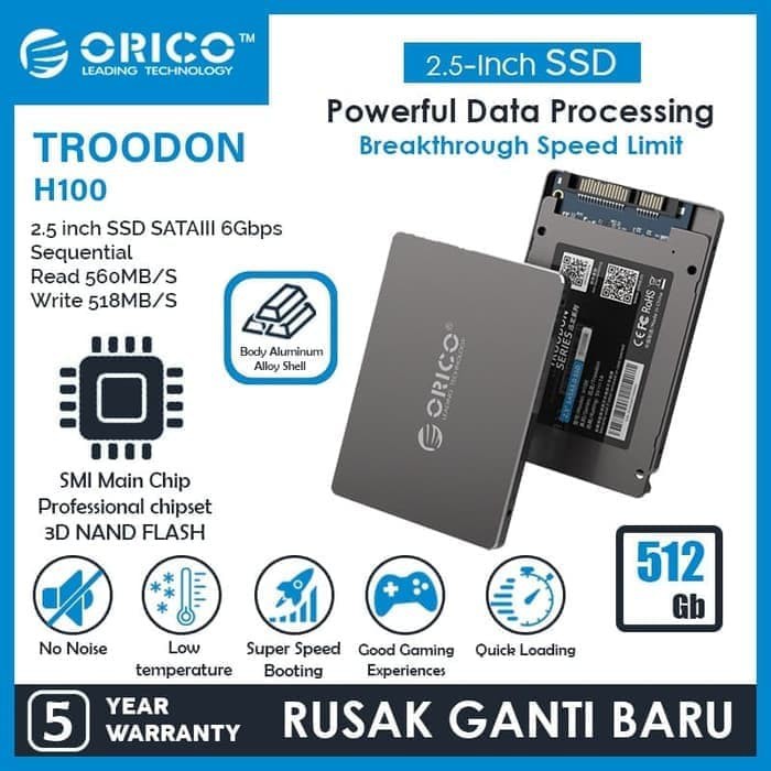 ORICO H100 SSD 512GB 2.5-Inch SATA 3.0 TROODON SERIES - H-100 512GB SSD Sata 3 Orico