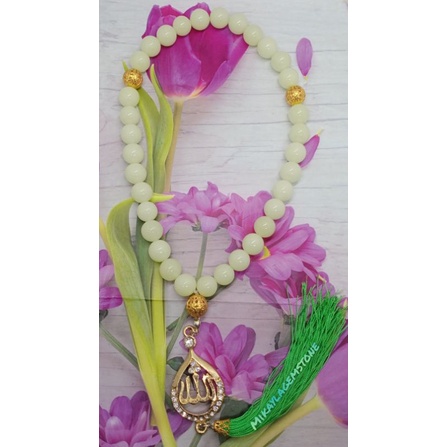 EKSKLUSIF TASBIH BATU FOSFOR +CHARM LAFADZ ALLAH 8 MM 33 BUTIR 100% NATURAL