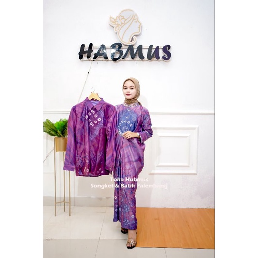 couple gamis jumputan palembang asli sutra silk