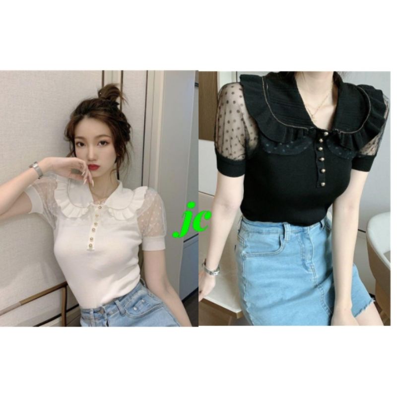 JCK - Rajut Top Rachel / Atasan Rajut Kerah / Rajut Wanita Korean
