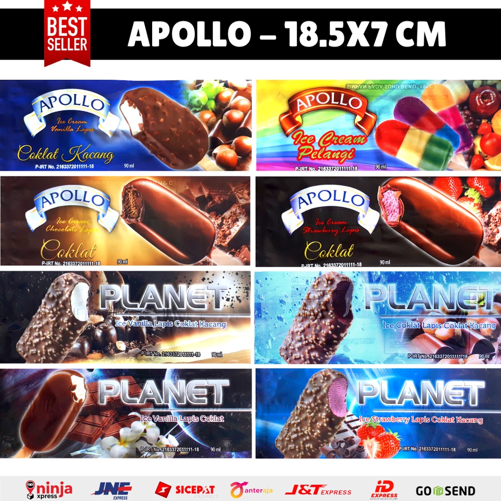 

KEMASAN ES KRIM PLASTIK ES PANJANG BUNGKUS ICE CREAM LOLI TEMPAT ESKRIM MAGNUM ISI 100pcs Ukuran Besar 18,5 x 7cm