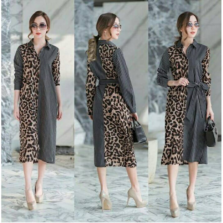 Long Tunik Widia Kombi Leopard Tunik Panjang | Kemeja Panjang Perempuan | Longhem | Atasan Wanita