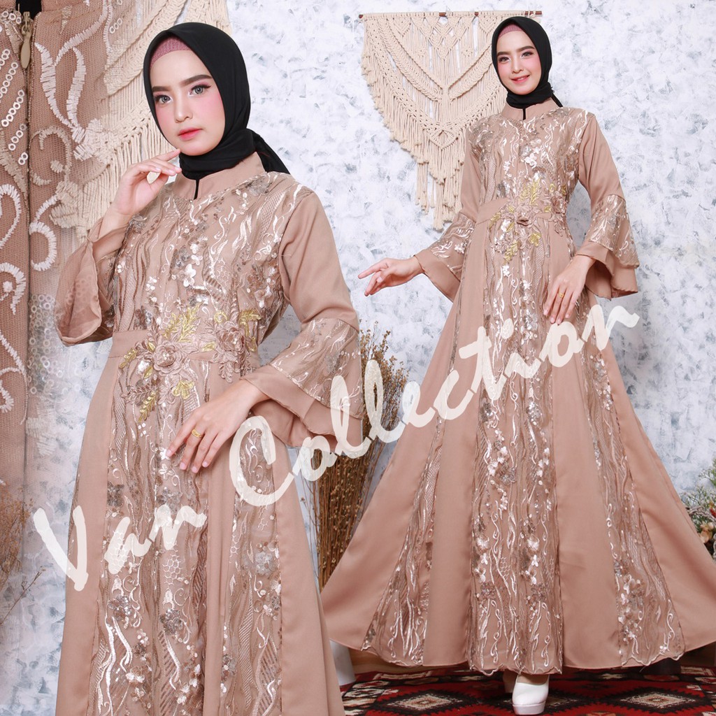 Zora Gamis Pesta Full Brukat Tile/ Gamis Seragam Kondangan/ Baju Wanita Muslim Jumbo