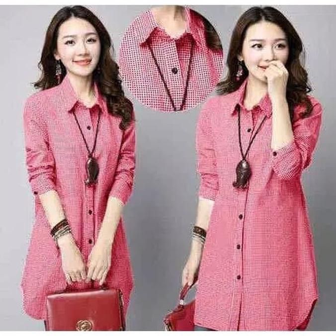 Kemeja wanita - kemeja kotak - long hem kotak
