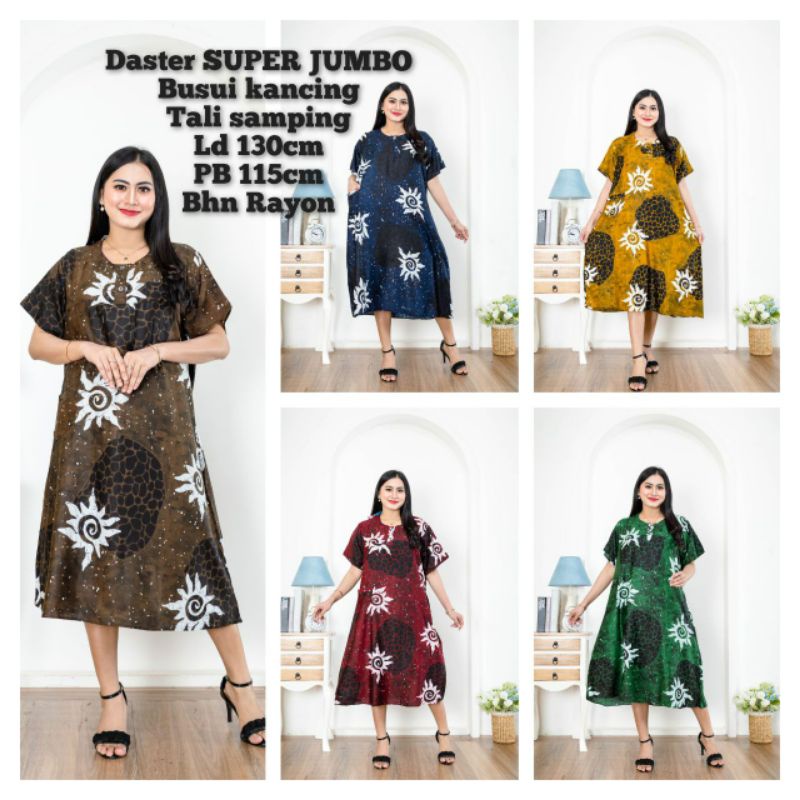 Daster rayon jumbo motif batik bunga bunga Ld 130 busui resleting depan warna kuning hijau maroon biru big size