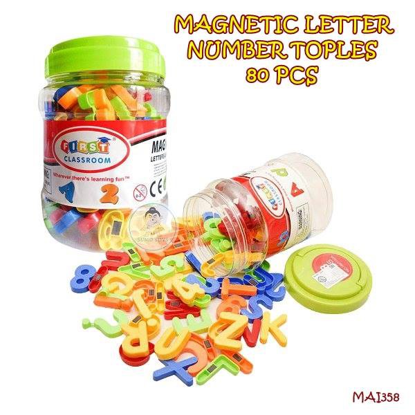 MAI358 MAINAN EDUKASI MAGNETIC LETTER NUMBER TOPLES 80 PCS