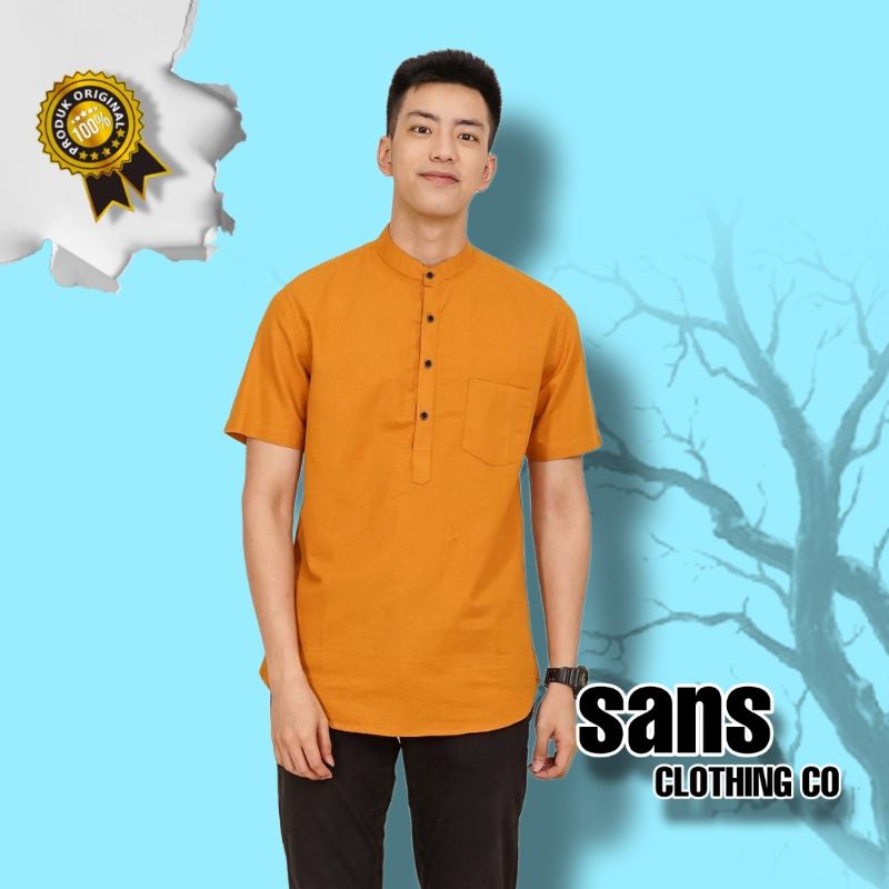 Kemeja Lengan Pendek Polos Formal Short Koko Shanghai Mustard E-1424E Sans Clothing Co.