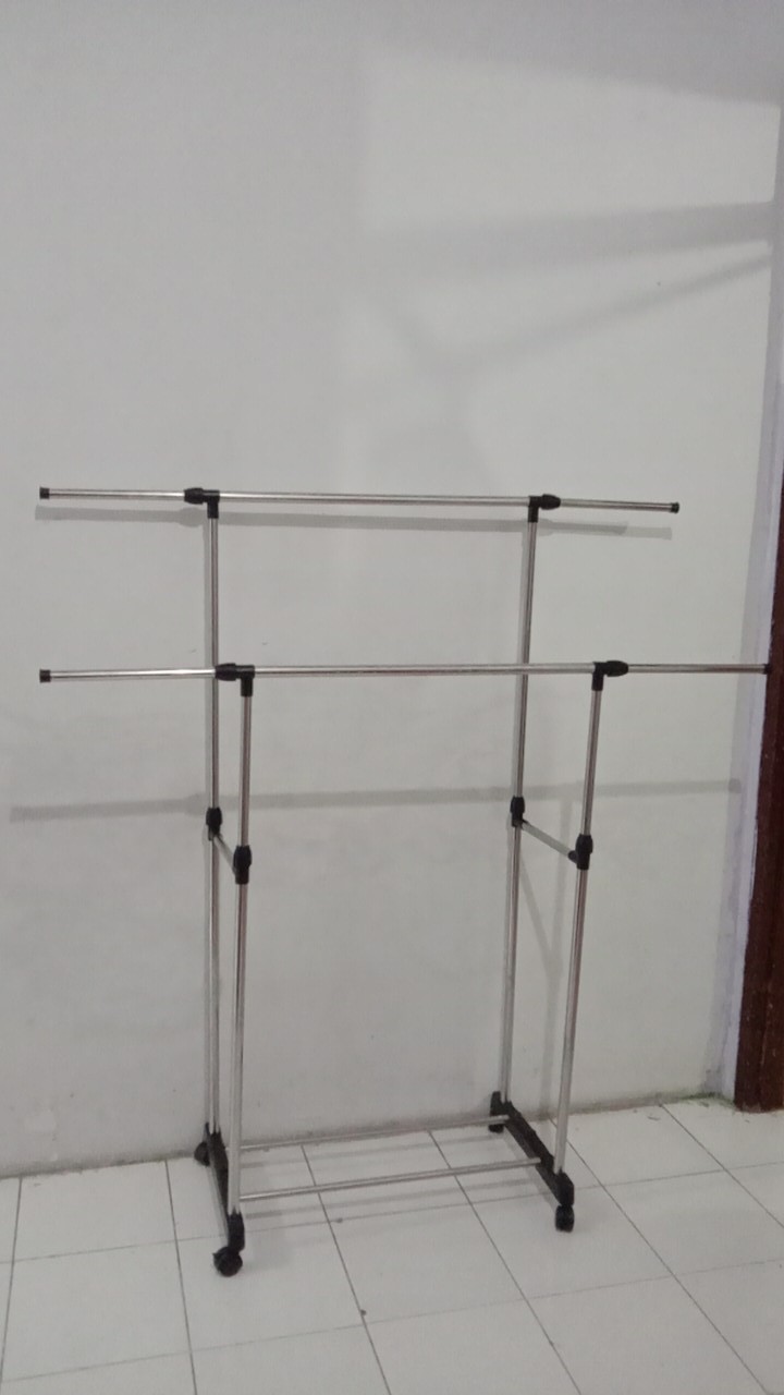 Stand Hanger Gantungan Baju Double Rod Rack