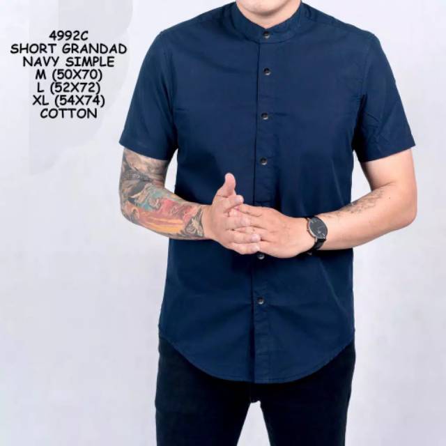 ALJOSA kemeja pria lengan PANJANG NAVY polos distro baju cowok dongker 6296