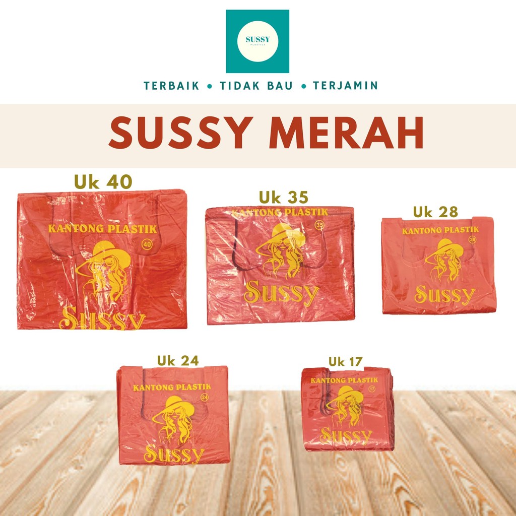 KANTONG PLASTIK KRESEK HD SUSSY 350 GRAM TEBAL MERAH UKURAN 17 24 28 35 40