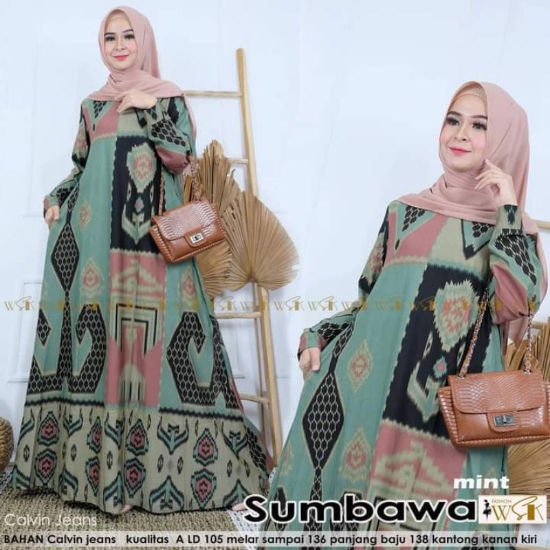 dress jumbo cantik bigsize motif batik sumbawa muat bb 100 dinamiftah_