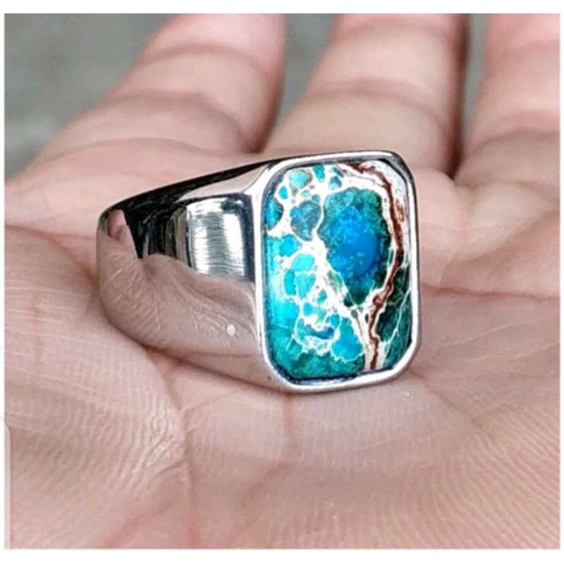PROMO BATU AKIK PIRUS BIRU OKTAGON TITANIUM
