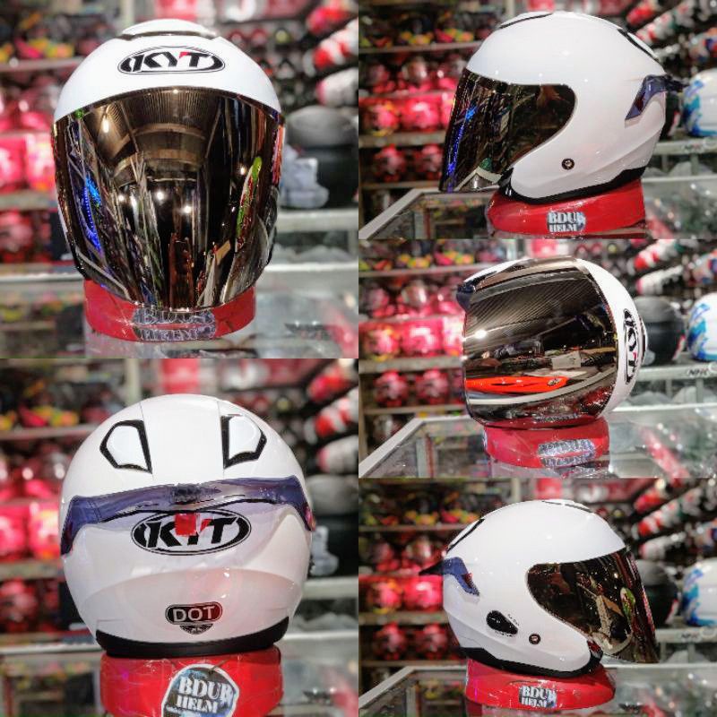 Helm KYT KYOTO R SOLID WHITE Original modif (PAKET GANTENG)-WHITE /VENOM /SLVR+S