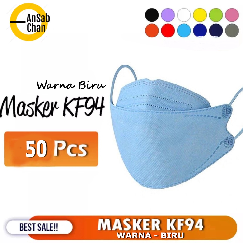 Masker KF94 Dewasa 4 Ply Isi 50 pcs Warna Biru |Masker Model Korea Evo