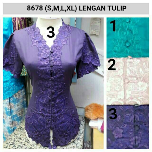 Kebaya Modern Encim Lengan Pendek Warna Ungu Terong