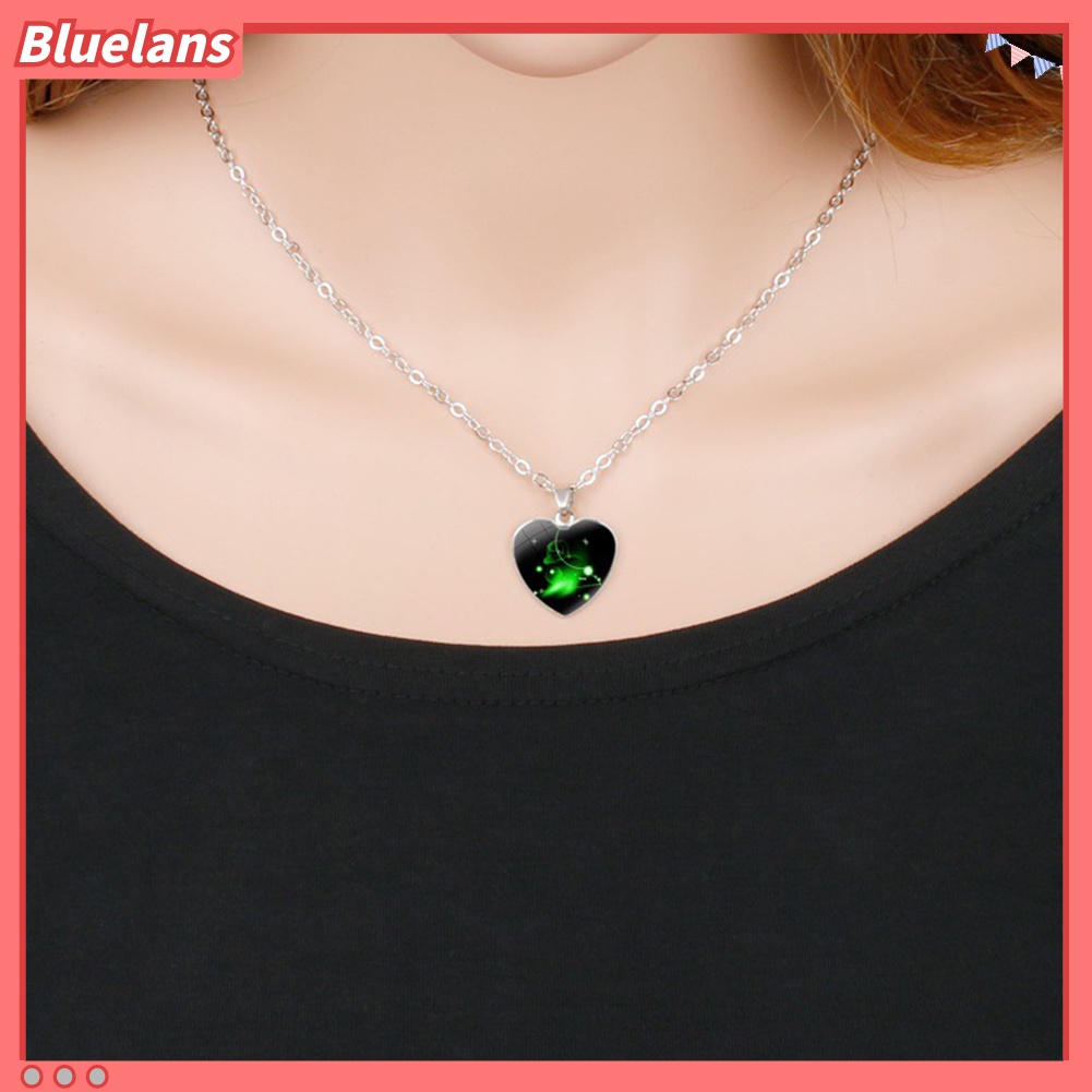 Bluelans Love Heart Necklace Fashion Charming Glass 12 Zodiac Constellations Sign Pendant for Women