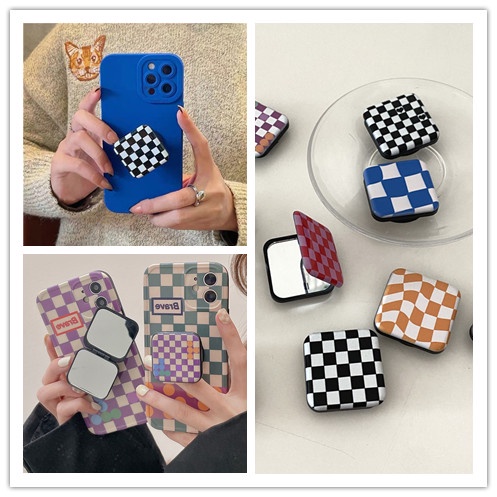 Popsocket Hp Motif Kotakkotak Dengan Cermin Bisa Ditarik