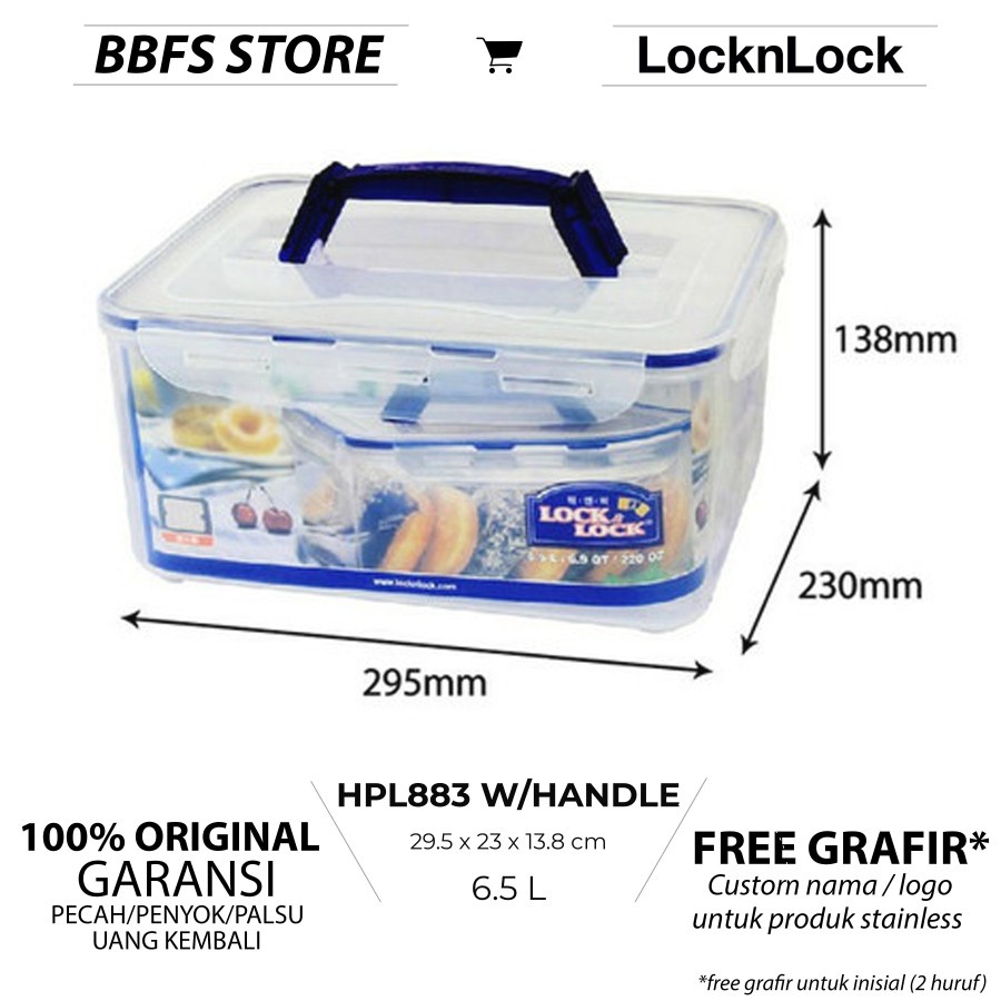 Lock &amp; Lock Food Container 6.5L HPL883 HPL883A W Tray Tempat Penyimpanan Makanan dengan Peniris