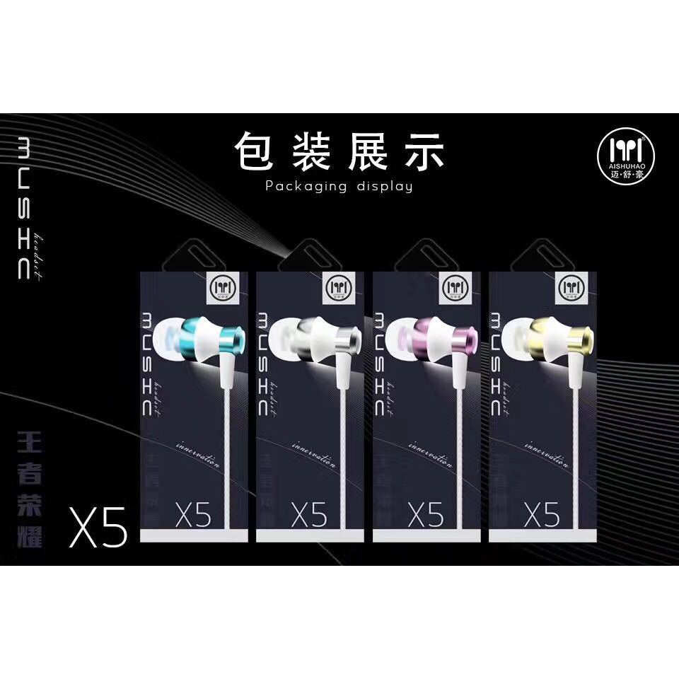 Earphones Dengan MIC dan Volume Handsfree Handfree Headset MSH X5 BASS KUAT for Iphone / Android