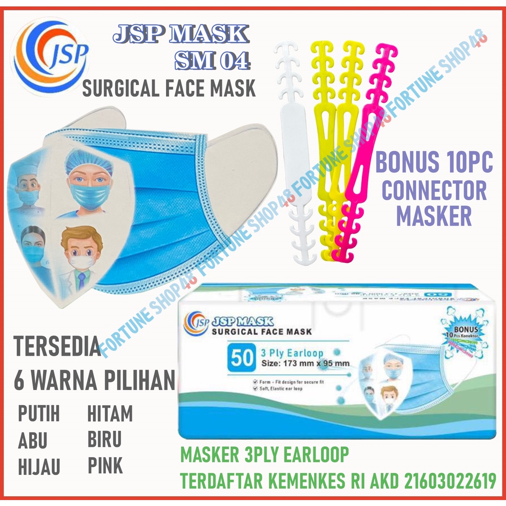 Masker 3Ply JSP EarLoop Kemenkes isi 50pc