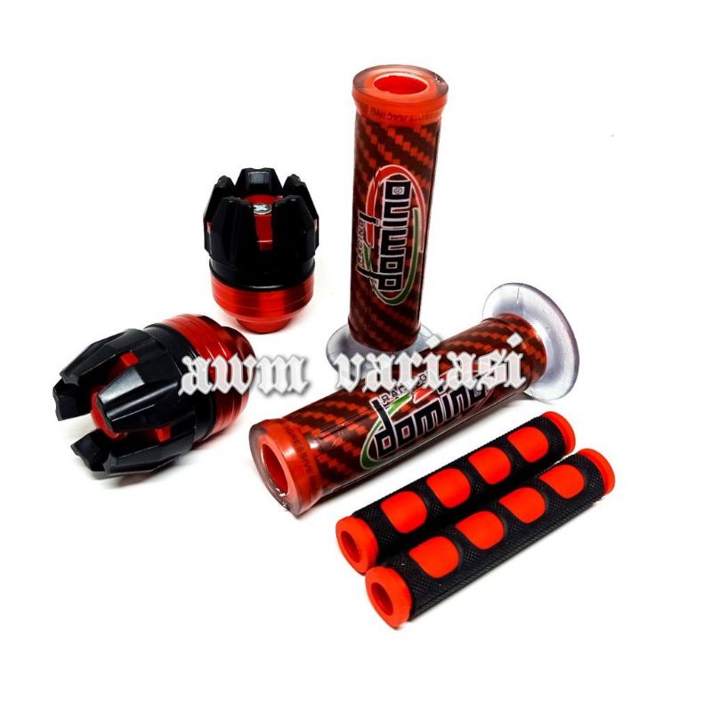 PAKET Handgrip Grip Domino Carbon Variasi Motor termurah + Jalu as roda depan buah naga + Karet handle rem - model terbaru - matic dan bebek - universal