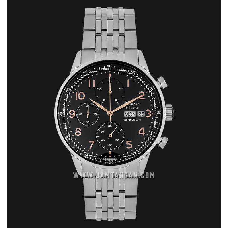 Alexandre Christie AC 6492 MC BSSBARG Chronograph Men Black Dial Stainless Steel Strap