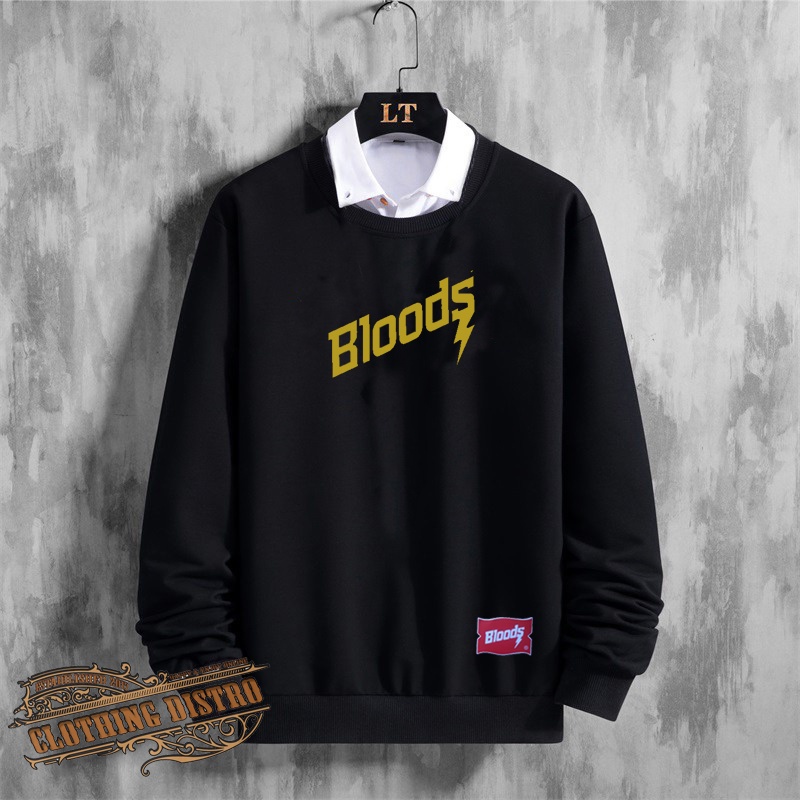 [COD] Bloods Crewneck Black Motif Simpel Pria/Wanita Premium Quality SWEATER PRIA/WANITA L XL VCRL-KDS HITAM BLOODS