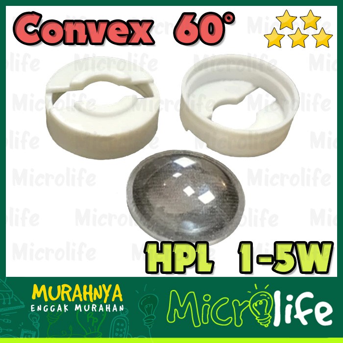 Lensa Plano-Convex 60 Derajat + Holder Putih untuk High Power LED 1W - 5W