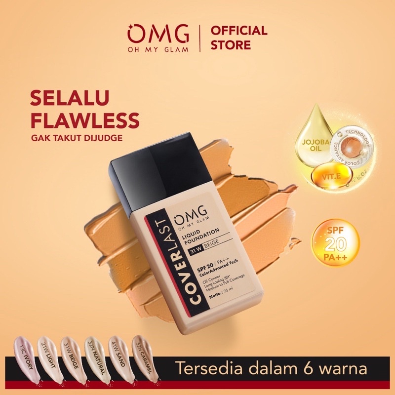 OMG CoverLast Liquid Foundation Alas Bedak | Oh My Glam | SPF 20 PA++ Oil Control Long Lasting 8H* | Medium to Full Coverage | 25ml | BPOM oh my glow