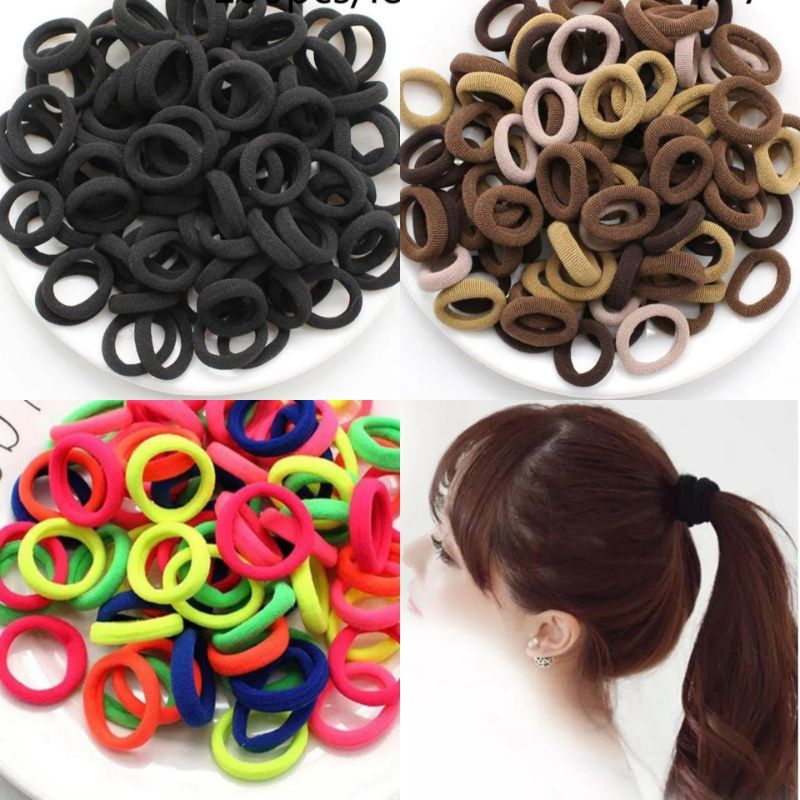 72PCS!! Ikat Rambut Donat Elastis 3.5cm Karet Rambut Wanita Anak Coklat Stabilo Hitam Import