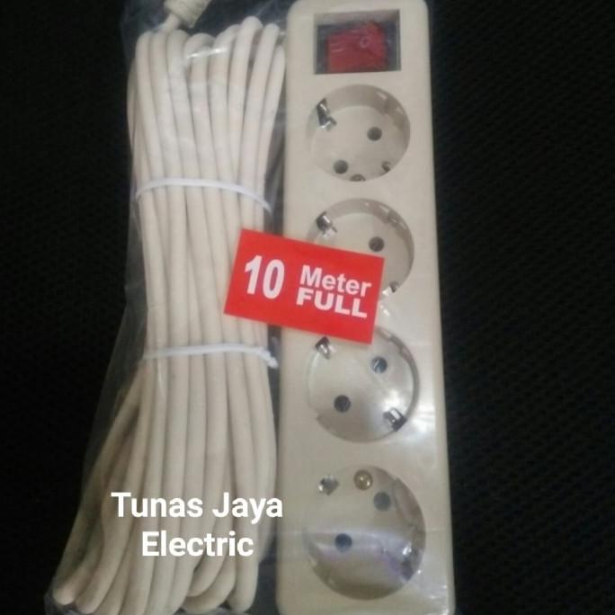 Stop Kontak Arde 4 Lubang + Kabel Tembaga 10 Meter + Saklar DEXTA SNI