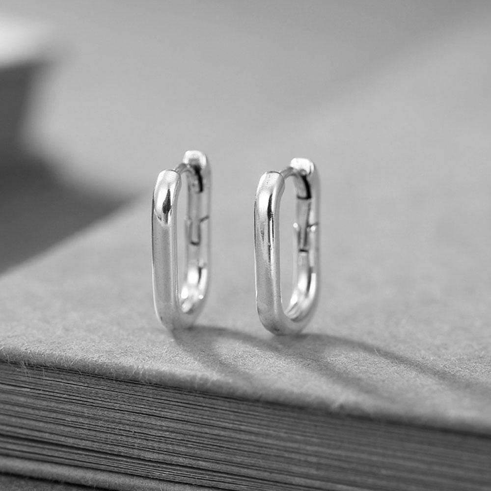 Anting Hoop Agustina Minimalis Sederhana Aksesoris Pesta Wanita Pria Bentuk U Klip Telinga Berlapis Perak