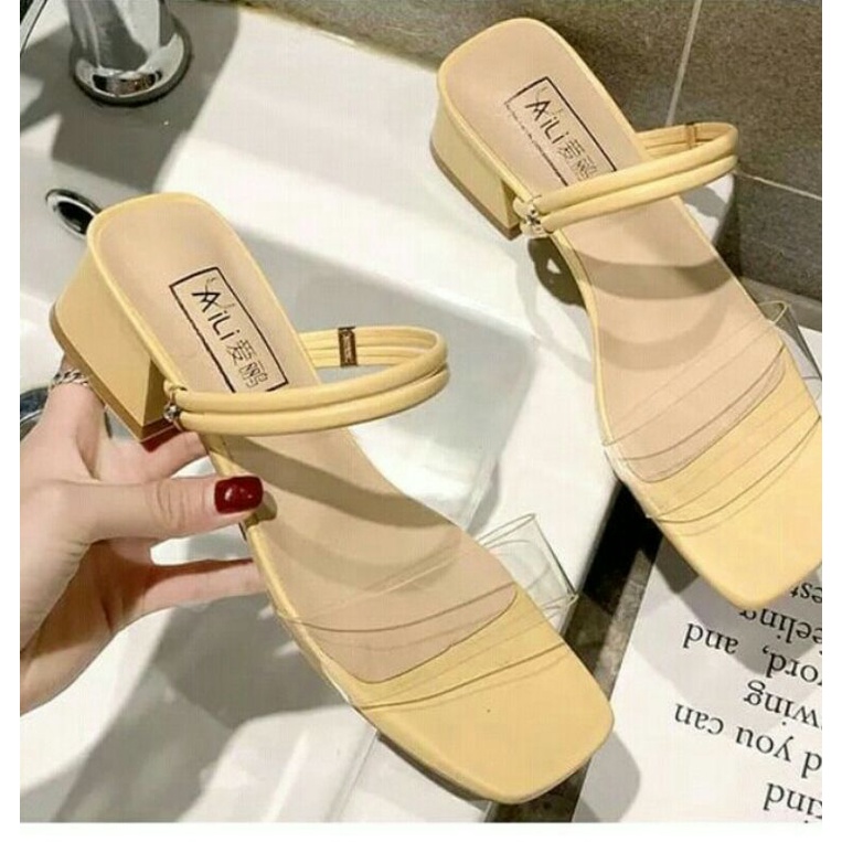 Sendal wanita hels mika tali sandal kekinian hak 3 cm, RB-0038